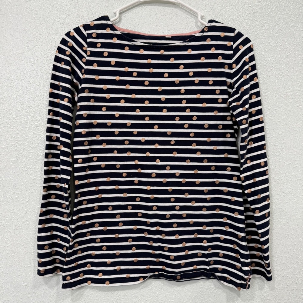 Boden Navy White Striped Rose Gold Polka Dot Long Sleeve Cotton Top US 4 J0498